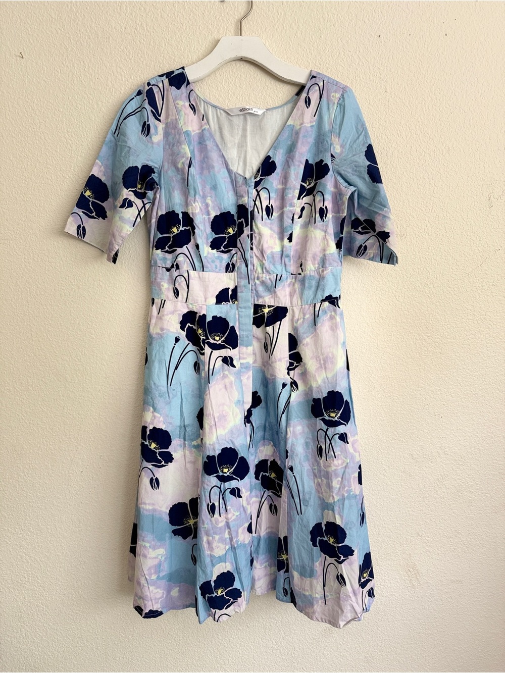 eshakti Light Blue Midi Dress with Navy Floral Print size M-10